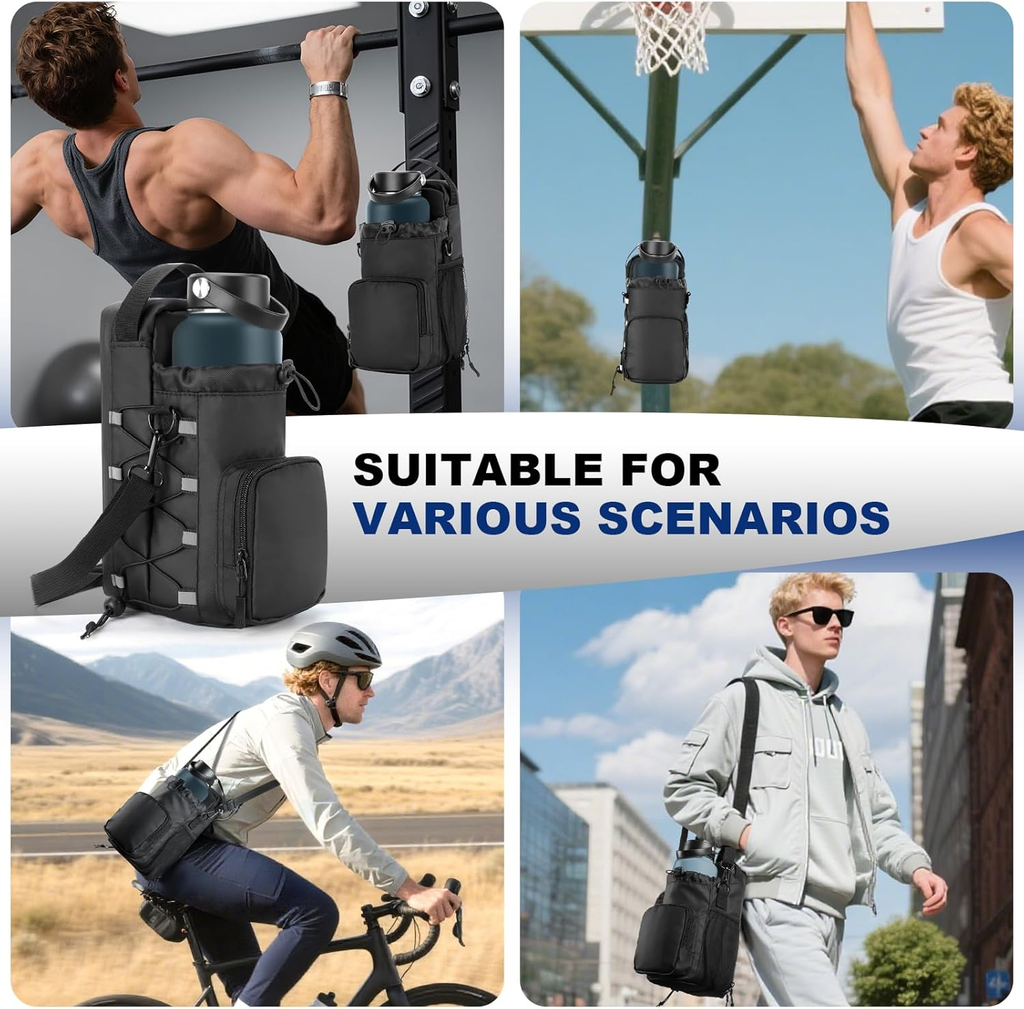 Magnetic Gym Bag Water Bottle Holder with Strap for Men and Women (Black)