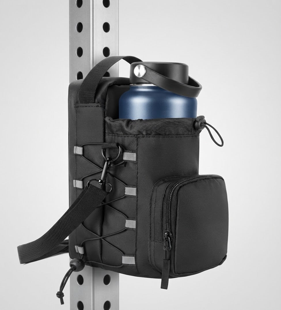 Magnetic Gym Bag Water Bottle Holder with Strap for Men and Women (Black)