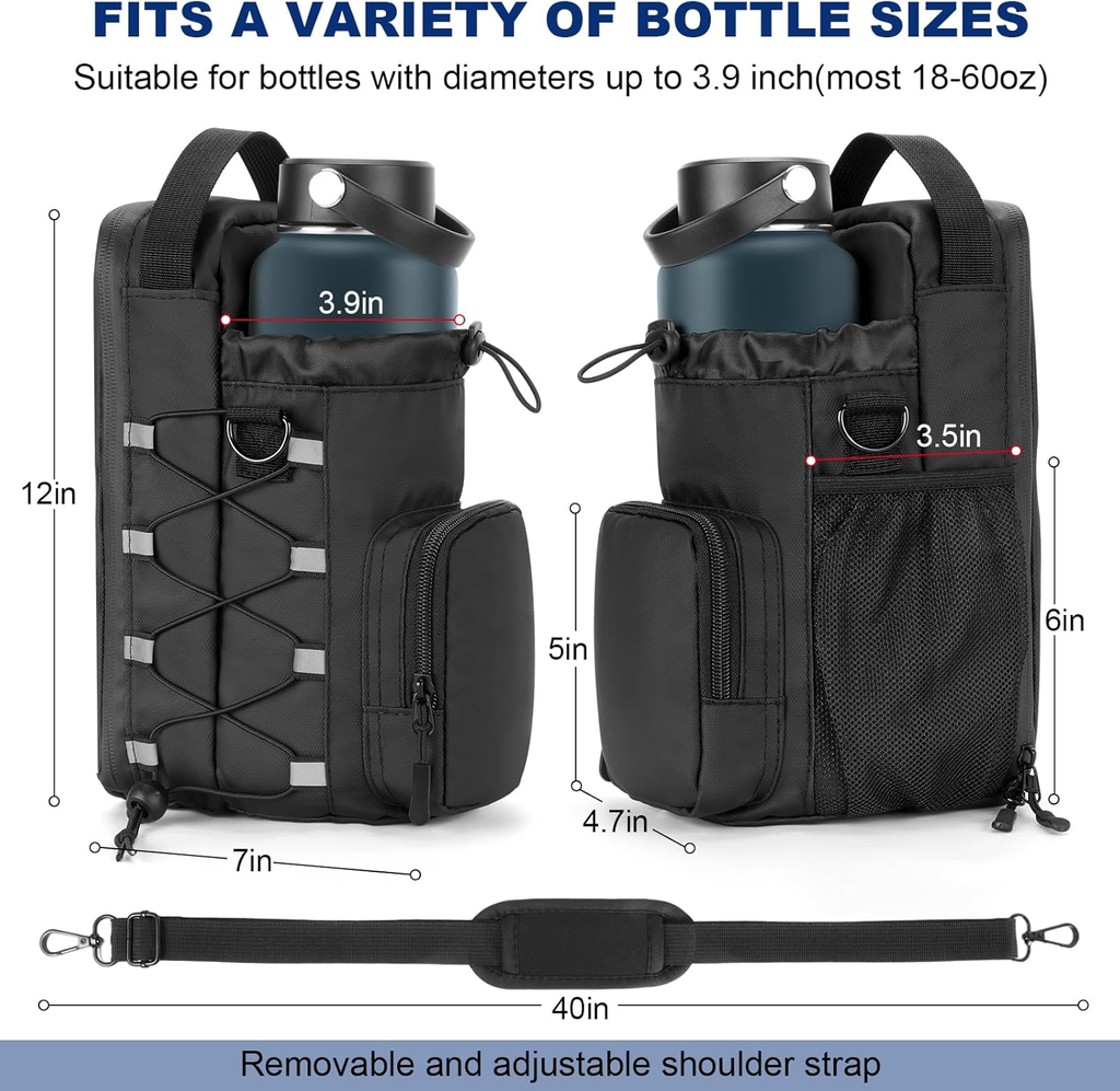 Magnetic Gym Bag Water Bottle Holder with Strap for Men and Women (Black)